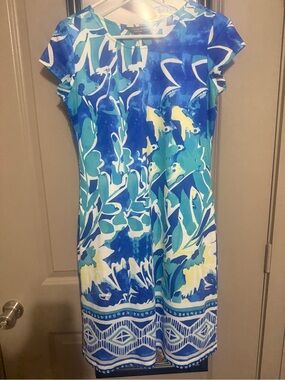 Tango Mango Blue Tropical Print Shift Dress
